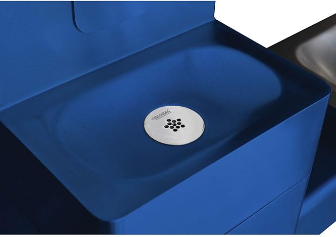 Global Industrial Outdoor Drinking Fountain with Bottle Filling Station, 30-7/8"W x 10-1/4"D x 60-1/4"H, 316 Stainless Steel with Blue Powder Coat Finish