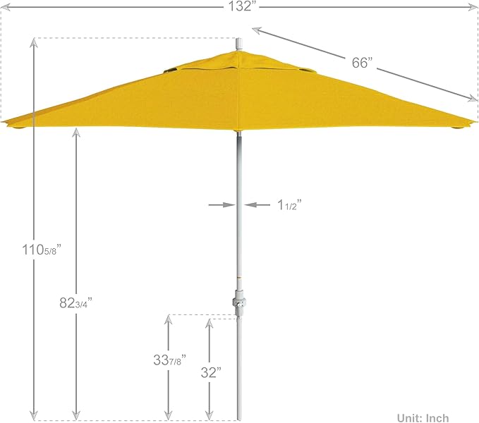 California Umbrella 11Ft Fiberglass Rib Patio Umbrella, Hand-Crank, Tilt-Collar, White Frame, Solution Dyed Lemon Fabric