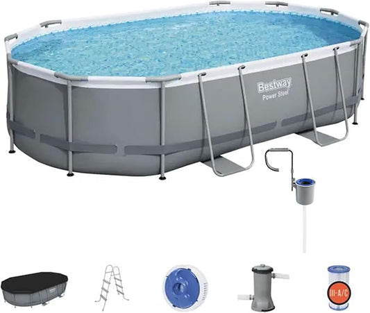 Bestway Power Steel 16 x 10-Foot Above Ground Pool Set with w/Surface Skimmer