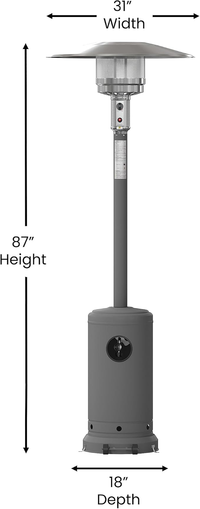 Flash Furniture Sol Patio Outdoor Heating-Slate Gray Stainless Steel 40,000 BTU Propane Heater with Wheels for Commercial & Residential Use-7.5 Feet Tall, 90" High
