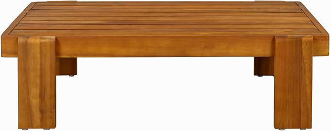 Merax 2 Piece Patio Loveseat & Coffee Table Set with Acacia Wood Frame, Waterproof Cushions & Round Backrest for Garden, Deck & Balcony, Beige+Teak