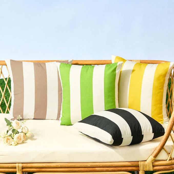 Allorry Outdoor Pillow Covers 20x20 Light Brown Striped Outdoor Decor 07L20 | Striped Pillow Covers|for Spring Summer Outdoor Waterproof Garden Patio Furniture Sofa Bed Home Decor