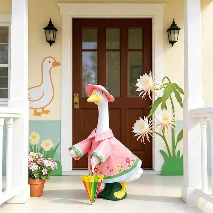 Raincoat Porch Goose Outfits,Spring Summer Lawn Goose Statue Raincoat Clothes,Fits 23" Geese Statue, for Summer Outdoor Patio Yard Lawn Garden Decoration(Raincoat-Pink Flower)