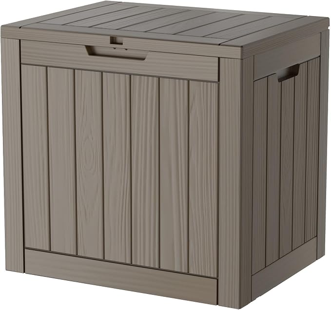 LAUSAINT HOME 31 Gallon Resin Deck Box, Package Delivery Box with Lockable Lid, Waterproof Outdoor Storage Box For Garden Tools, Patio Cushions(31 Gallon,Grey)