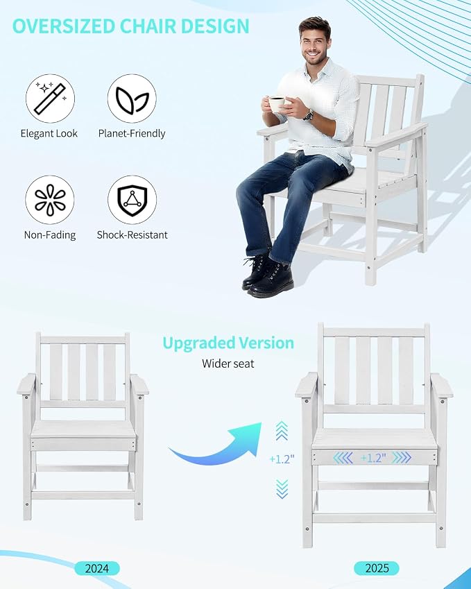 Outdoor Patio Dining Table Set, 5-Piece Outdoor HDPE Dining Furniture Sets with Umbrella Hole Table and 4 Chairs for Backyard, Garden, Lawn, Poolside, White