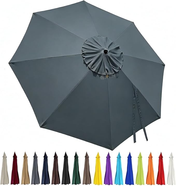 10ft Patio Umbrella Replacement Canopy 8 Ribs, Waterproof & Fade Resistant Market Umbrella Cover, Thickened Polyester Fabric for Backyard, Garden and Pool (Canopy Only) (Gray)