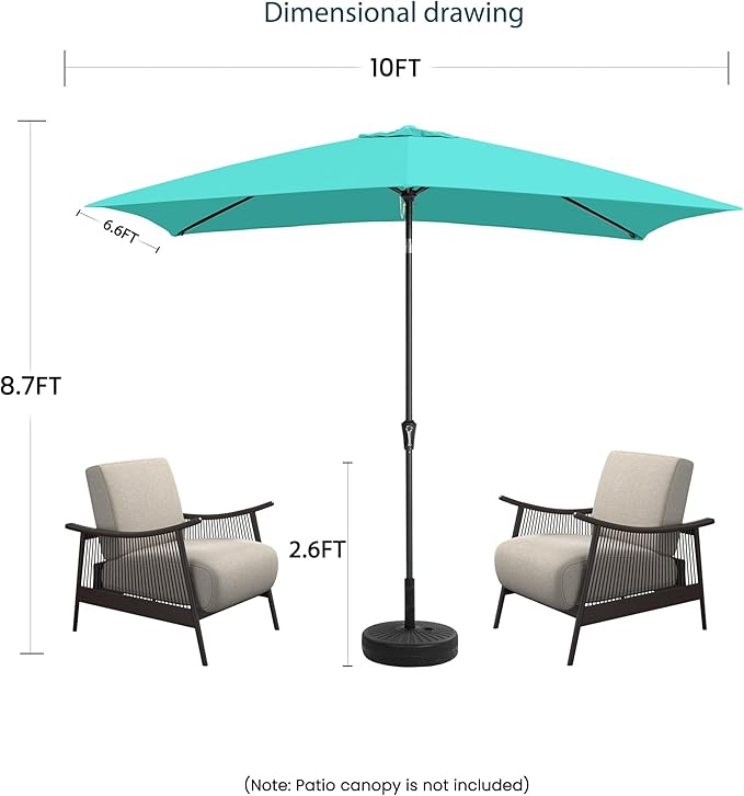 6.5x10FT Rectangular Patio Umbrella with Push Button Tilt & Crank Lift for Garden,UV Protection Outdoor Umbrella for Deck,Pool and Yard,Turquoise