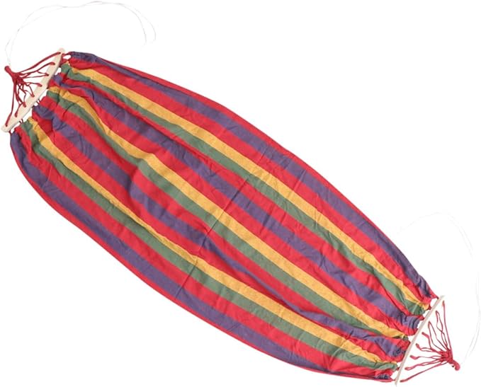 DOITOOL Single Person Hammock Outdoor Swing Rainbow Striped Canvas Cotton Camping and Backyard Hammock with Anti-tip Design, Widened Red Seat