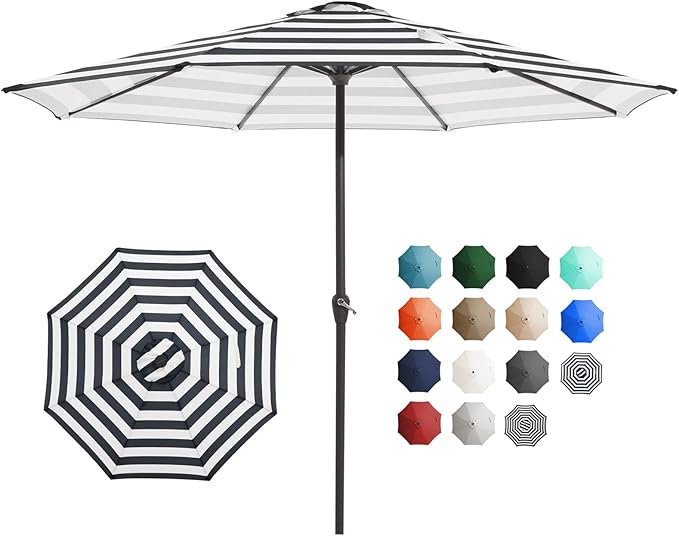 JEAREY 12' Patio Umbrellas Outdoor Table Market Umbrella w/Crank, 8 Sturdy Ribs, UV Protection Windproof for Garden, Deck, Backyard, Pool(Black Striped)