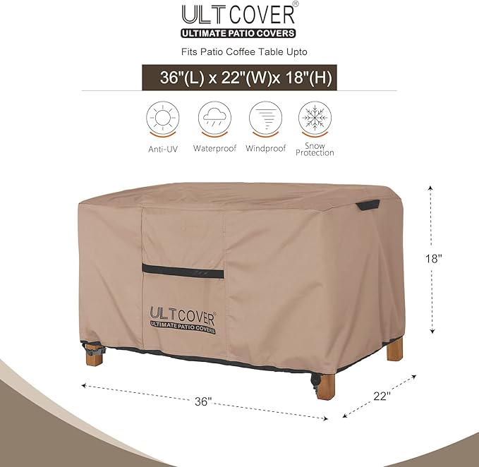 ULTCOVER Patio Coffee Table Cover, Waterproof Rectangular Outdoor Small Side Table Cover 36x22x18 inch