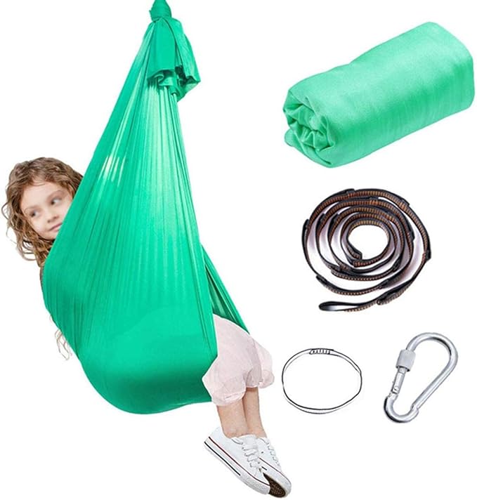 Indoor Adjustable Swing Hammock for Kid Children Hanging Chair for Autism ADHD Aspergers Therapy Outdoor Garden 200kg Load Capacity (Color : Green, Size : 150 x 280 cm)