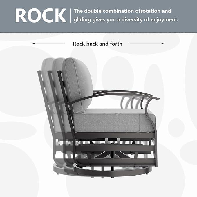 Aluminum Patio Furniture Set with Fire Pit Table, 7 Seats Outdoor Patio Conversation Sets with Swivel Chair Modern Metal Sectional Sofa with Upgrade Cushions for Patio, Backyard