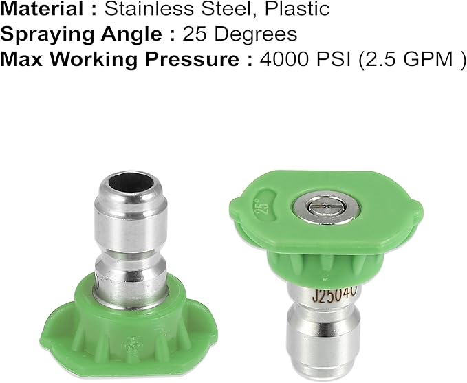 X AUTOHAUX 25 Degrees High Pressure Washer Spray Nozzle Tips Quick Connector Green 5 Pcs