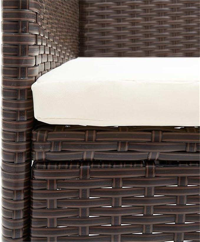BOWERY HILL 3-Piece Patio Dining Set, Poly Rattan and Powder-Coated Steel, Brown/Cream White Finish, Outdoor Garden Furniture with Cushioned Seats, Modern Design for Terrace or Balcony Dining