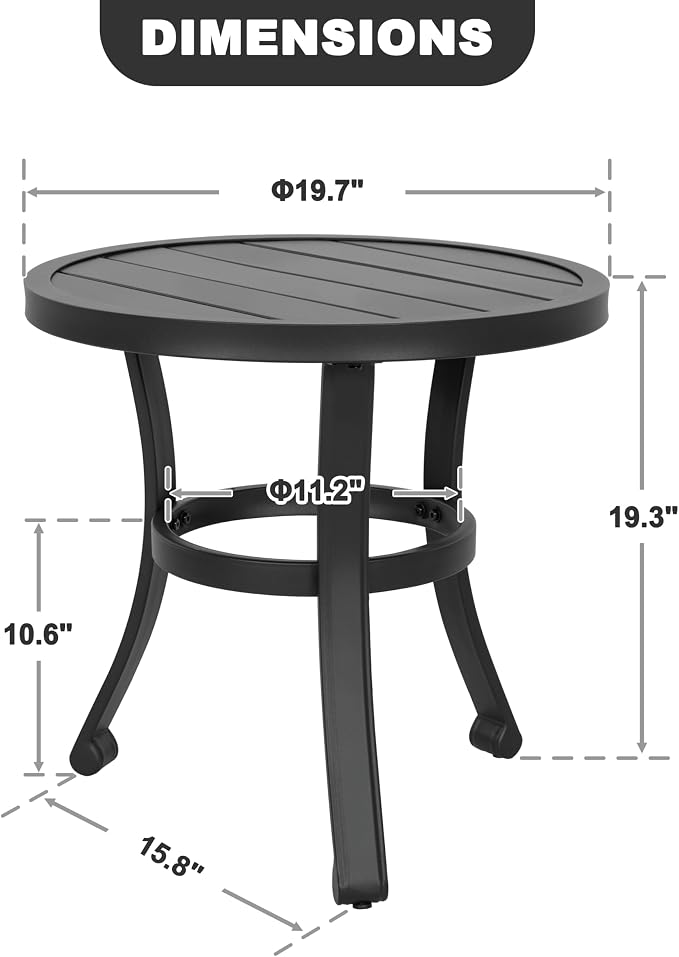 NUU GARDEN Metal Side Table, Weather Resistant 20" Patio Table, Outdoor Bistro Table, Outside End Table for Patio, Pool, Deck, Balcony, Porch, Outdoor or Indoor Use, Black