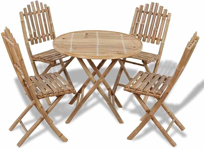 5-Piece Bamboo Folding Dining Set, Portable Indoor Outdoor Garden Furniture Table and Chairs for Patio, Backyard, Small Space, Brown