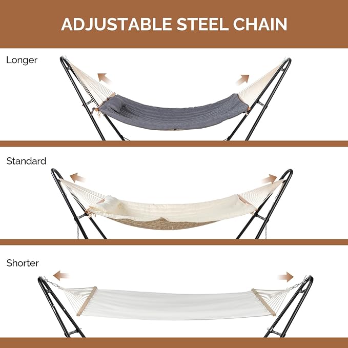 Hammock with Stand, Heavy Duty Double-Barrel Hammock with Soft Pillow, Freestanding Outdoor Hammocks Bed for Outside Backyard, Camping, Garden, Yard, Patio, 550 lbs Weight Capacity (Gray)