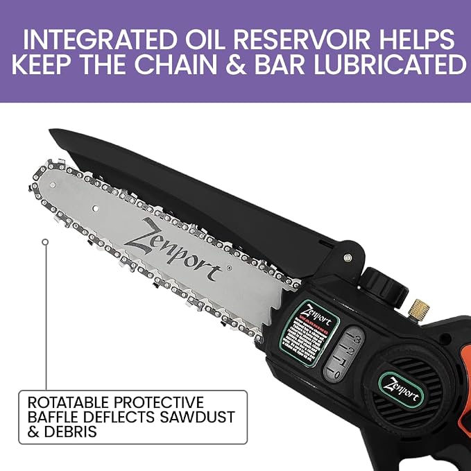 Zenport ES88 Cordless, Electric Chainsaw, 25-Volt Battery, 8-Inch Blade