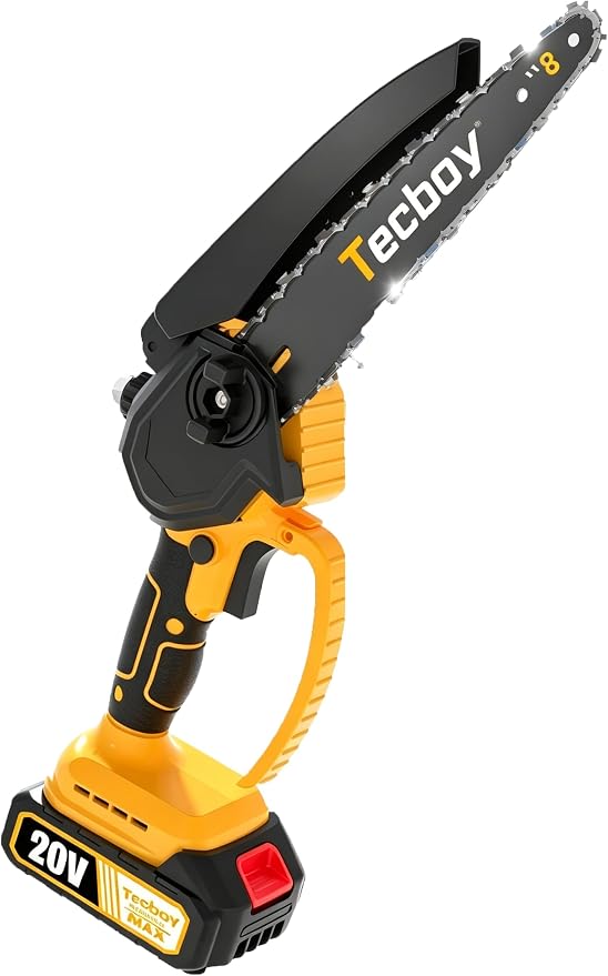 8 Inch Mini Electric Chainsaw Cordless, 6 Inch Portable Chain Saw for Makita 18V Battery Powered Saws Small HandHeld Saw with 2 Batteries Yard Tool Tree Trimming Wood Cutting Gifts Men Dad(GoldYellow)