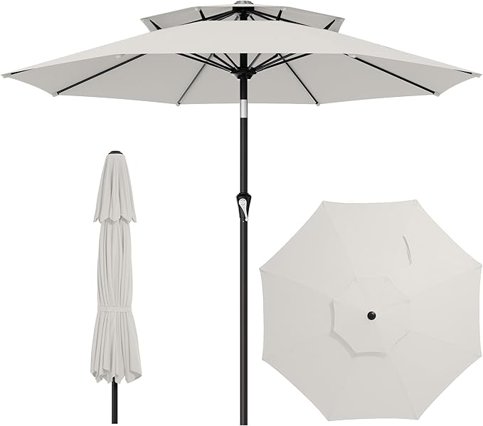 AreShark 10ft 2 Tiers Patio Umbrella - Outdoor Umbrella Waterproof UV Protection, Market Table Umbrella w/Push Button Tilt&Crank for Pool, Porch, Garden(Ivory)