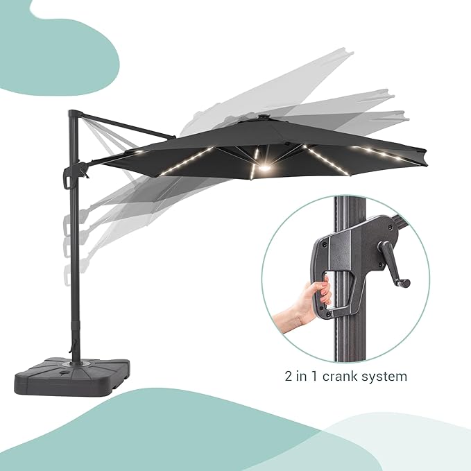 FLAME&SHADE 11 ft Cantilever Offset Patio Umbrella, Large Heavy Duty Outdoor Patio Umbrella Aluminum 360° Rotation Round Outdoor Umbrella for Deck,Pool,Backyard