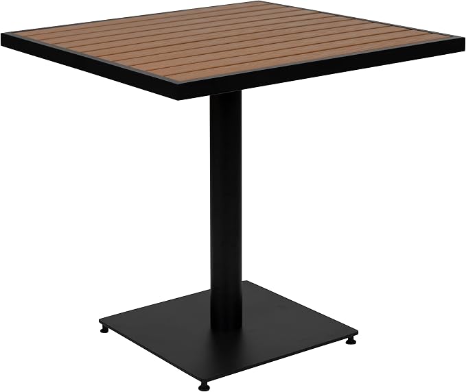 EMMA + OLIVER Outdoor Faux Teak Dining Table with Poly Slats - Square Patio Table
