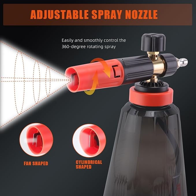 SPTA Foam Cannon (Thicker Snow Foam Technology) with 1/4 Inch Quick Connector for Pressure Washer (Wide Mouth), 34 Oz Bottle (1/4" Quick Connector) with Adjustable Thick Foam+16Oz Car Wash Soap