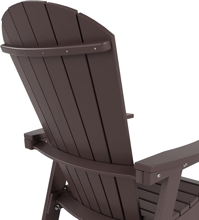 WestinTrends Dylan Adirondack Outdoor Dining Set for 4, All Weather Poly Lumber Patio Table and Chairs Set of 4, 47" Trestle Round Dining Table and Seashell Adirondack Dining Chair, Dark Brown