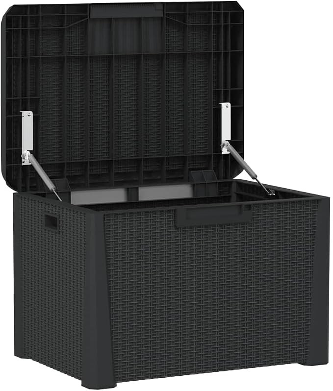Garden Storage Box with Cushion, 125L Outdoor Deck Box, Weather Resistant Polypropylene Bin for Patio, Balcony and Backyard, Anthracite