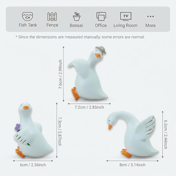 3PCS Goose Statue Duck Figurine Plant Pot Hugger | Resin Cute Goose Hanger Duck Ornament Garden Decor for Yard Lawn, Creative Gift for Plant Parents (3 Unique Styles)