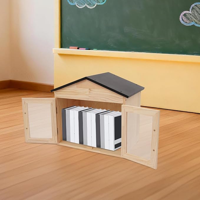 Outdoor Library Book Box, Wooden Book Cabinet, Literature Exchange Cabinet for Sharing Book, Enhancing Friendship, 16.9 x 11x 16.5in