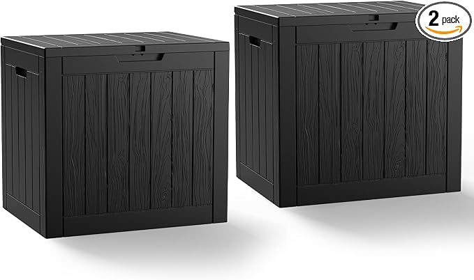 ROJIK 31 Gallon Outdoor Storage Box Pack of 2, Waterproof Housing Deck Box for Patio Furniture,Garden Tools,Cushions,Pool Accessories Storage (31 Gal & Black & 2pcs)