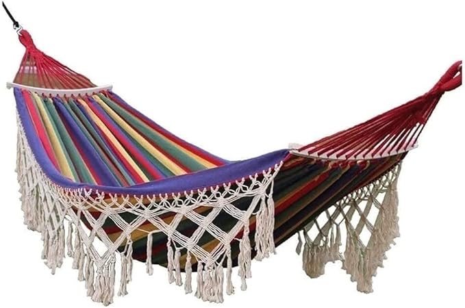 Hammock for Outside Recreation Nordic Style Tassel Hammock Anti-Rollover Swing Garden Canvas Hammock Gifts for Hikers Hammock Swing(A)