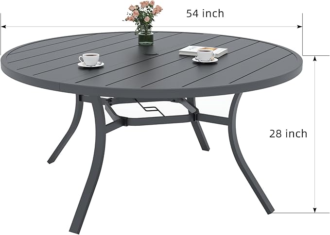 Patio Table and Chairs Set with 54" Round Table, Brown Yellow Swivel Chairs | 6 Piece Swivel Chairs: High Back, Retro Armrest, Textilene Fabric, Rocking; 6 - 8 Person 54'' Metal Round Table