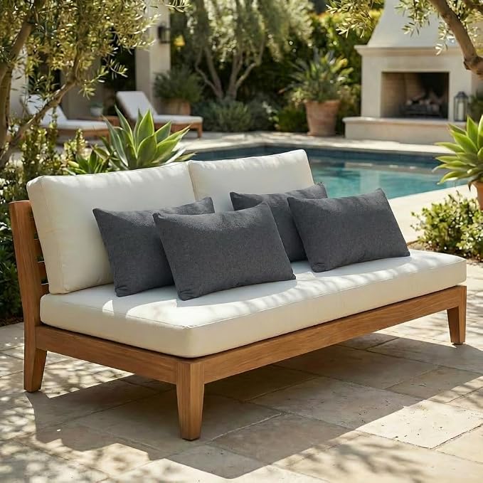 RSH DECOR: Designer Select Sunbrella Lumbar Throw Pillows Set of 4 | 20" x 12" | Water and Fade-Resistant Performance Fabric | Indoor Outdoor Accent Pillows | Made in USA (Sancy Denim)