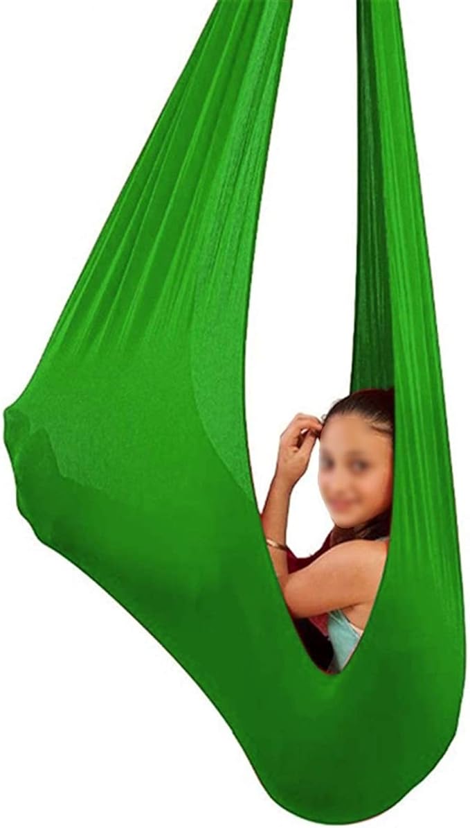 Elastic Kids Swing Seat Multifunctional Children Cuddle Hammock Aerial Yoga Sensory Hammocks for Autism ADHD ADD (Color : Green, Size : 150 x 280 cm (L x W).)