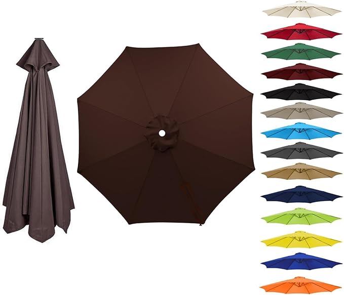 6 Ribs 8 Ribs Patio Umbrella Replacement Canopy 6.5ft 7.5ft 8.2ft 8.8ft 9.8ft 11.5ft, Waterproof UV Protective Parasol Umbrella Fabric, Easy to Install (Canopy Only)
