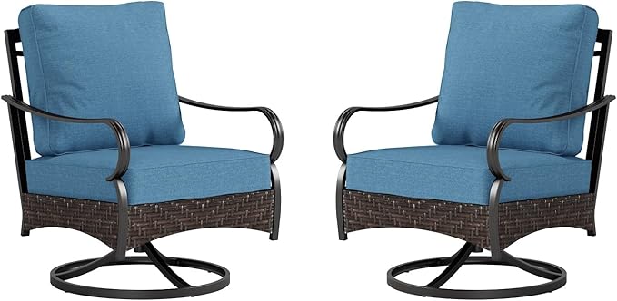 Sophia & William Extra Large Outdoor Patio Swivel Sofa Chairs Set 2 PCS Heavy-Duty Metal Porch Furniture with High Back & Deep Seating Area, 5.5" Thicken Cushions for Deck, Lawn, Outside (Navy)