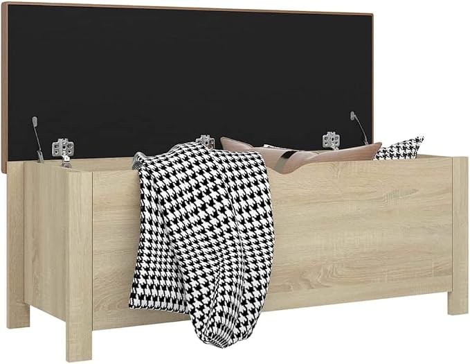 Storage Box with Cushion Sonoma Oak Storage Bench, 41.3"x15.7"x17.7", Engineered Wood Trunk with Thickly Padded Seat for Sitting and Storing Clothes Toys Books