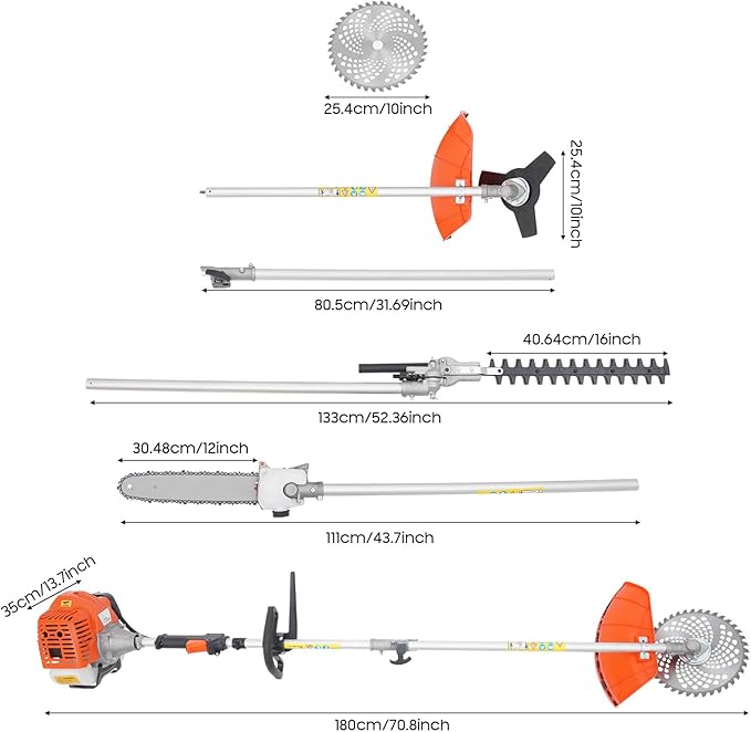 52CC 5 in 1 Gas Trimmer, 2.3HP 2-Stroke Cycle Brush Cutter Hedge Trimmer Chainsaw Pruner w/Extension Pole, 270° Rotating Head, Multi-Functional Gasoline Powered Grass Trimmer for Garden, Yard, Farm