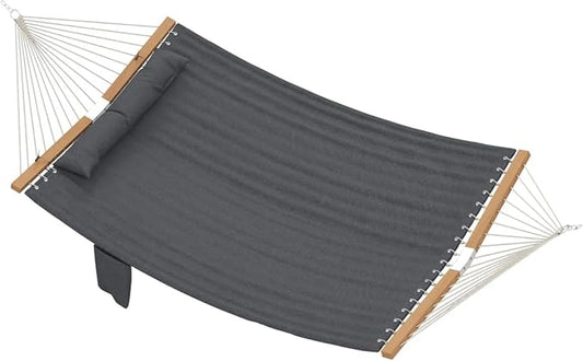 11FT Hammock Without Stand for Outside, Large Patio Hammock with Removable Headrest & Side Pocket, Two Person Hammock with Spreader Bars for Garden, Balconies, 440LBS Capacity (Grey)