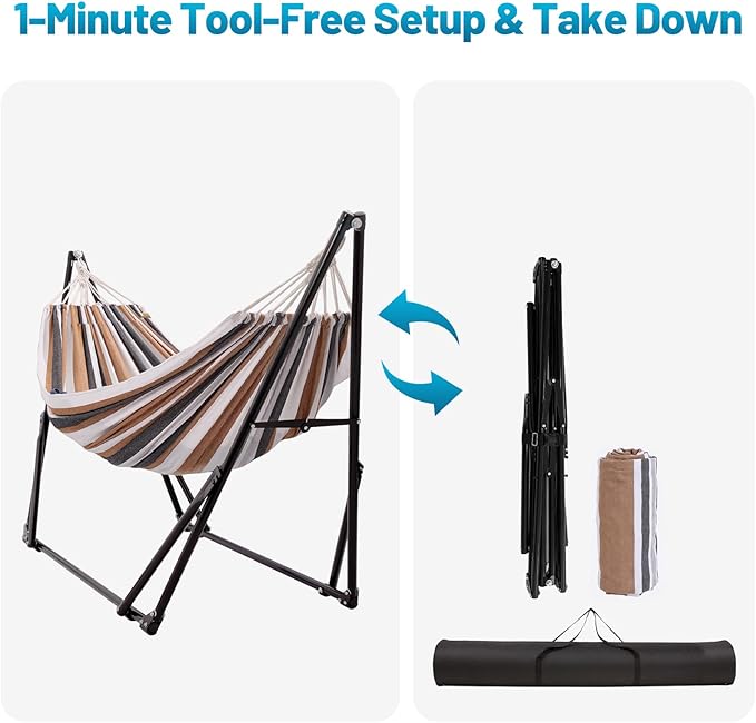 Portable Hammock with Stand for Outside or Inside,No Tree Required | 1 Minutes Tool-Free Setup | Adjustable Hammock for Indoor Outdoor Patio Yard | Carry Bag Included |450 lbs Capacity