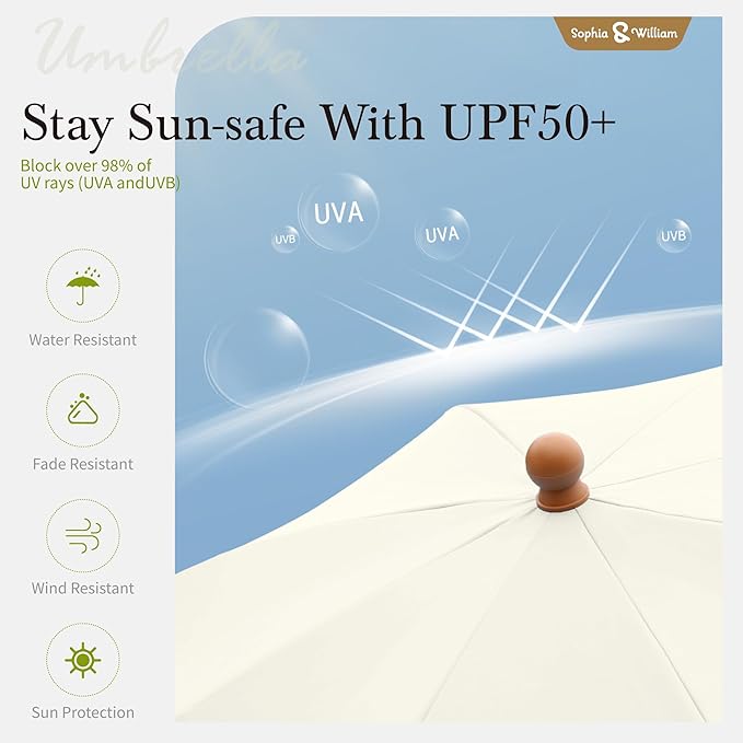 Sophia & William 7ft Outdoor Beach Umbrellas with Fringe, Portable Tilt Umbrellas for Sand, Patio, Lawn, Garden, Pool, Outing, Balcony