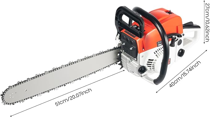 Gas Chainsaw 20 Inch, Gas Powered Chainsaw with 52cc 2-Cycle Single Cylinder Engine, Petrol Handheld Cordless Chain Saw with Air-cooled Syestem for Tree Cutting Wood Branch