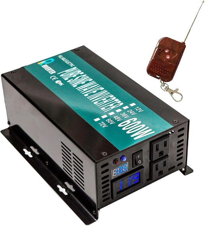 WZRELB 600W 12V 120V Pure Sine Wave Solar Power Inverter with Remote Control Switch