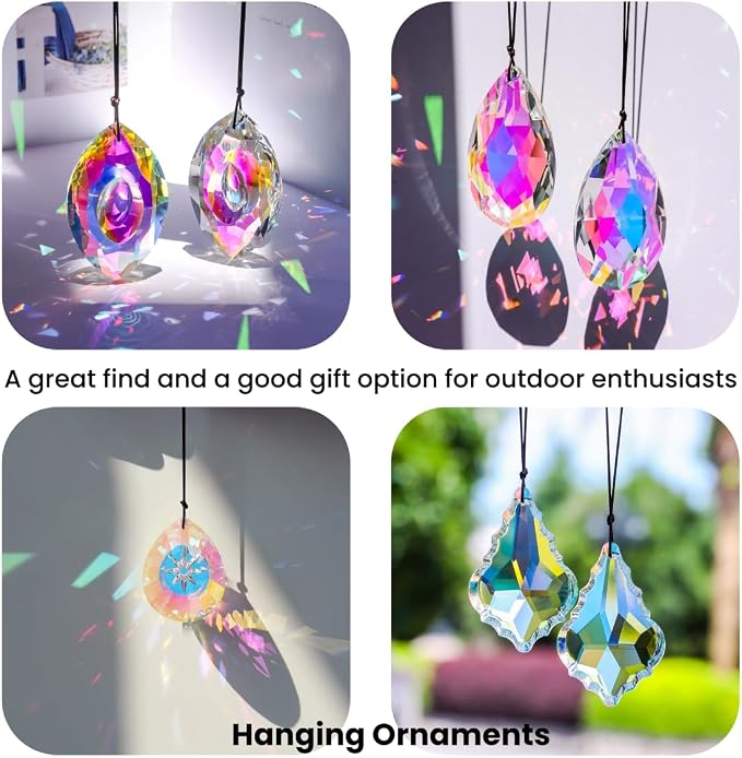 6Pcs Crystal Sun Catcher Prisms, Suncatchers for Windows Hanging, AB Colored Chandelier Crystals Prisms for Room Garden Rainbow Maker Pendants Home Decor