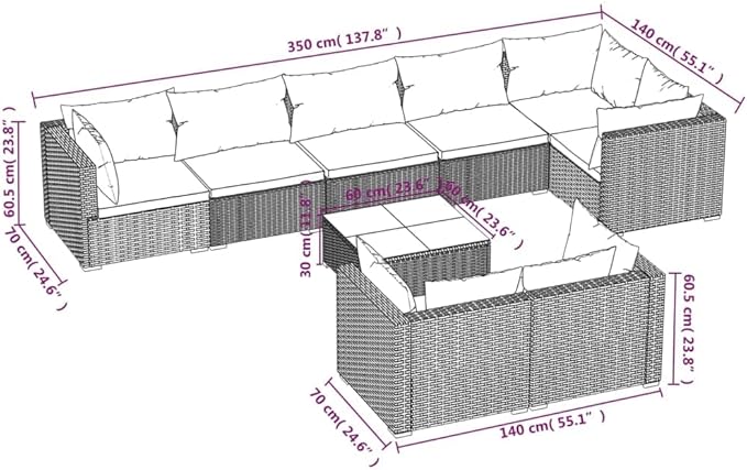 Patio Lounge Set with Cushions,Conversation Patio Furniture Porch Furniture Sets Garden Furniture Suitable for Patio, Deck, Front Porch, Poolside or Balcony Gray Poly Rattan