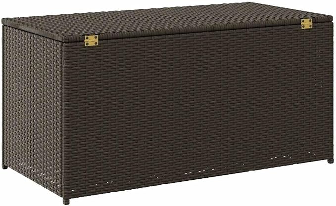 Brown Poly Rattan Deck Box with PE Liner, 39.3"x19.6"x19.6" Garden Storage Chest for Patio Furniture Cushions and Supplies
