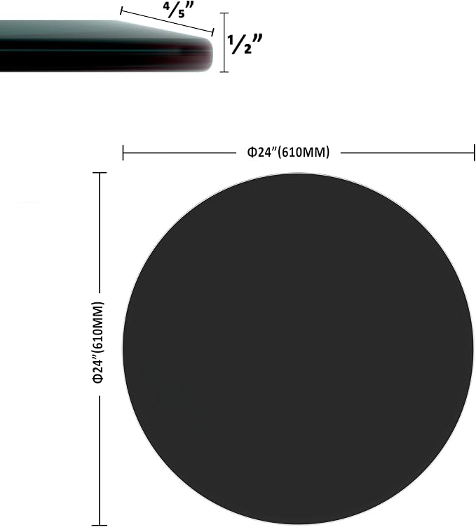 24 Inch Round Black Tempered Glass Table Top, Black Table Surface Protector, Safe 1/2" Thick-Beveled Polished Edge, Replacement Glass Top for Home, Office, Patio, Outdoor/Indoor
