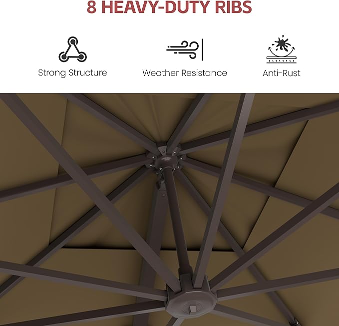 GENTEACO 10X10 FT Cantilever Umbrella, Large Offset Patio Umbrella with 6 Angle Tilts & 360° Rotation, Large Square Sun Umbrellas for Outdoor Patio Pool Deck Market, Tan